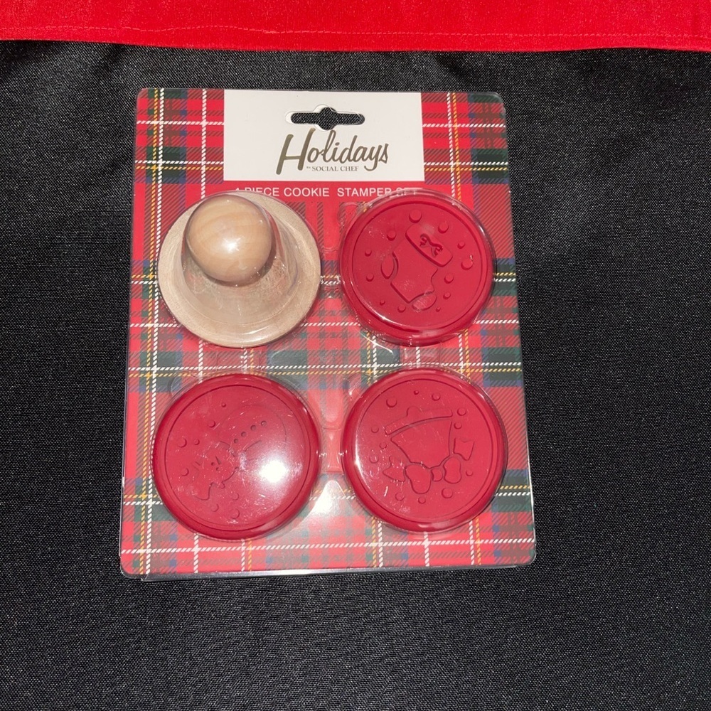 Holiday Cookie Stamp Set with Red Designs, NWT